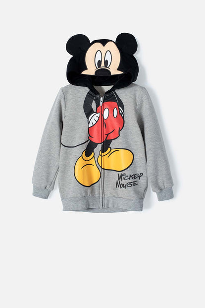 CHAQUETA DE MICKEY MOUSE CON CAPUCHA GRIS Y NEGRA PARA NIÑO 2T A 5T