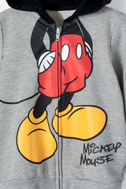 CHAQUETA DE MICKEY MOUSE CON CAPUCHA GRIS Y NEGRA PARA NIÑO 2T A 5T