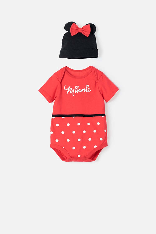 Card slide image -  BODY DE MINNIE MOUSE MANGA CORTA NEGRO Y ROJO PARA BEBÉ NIÑA