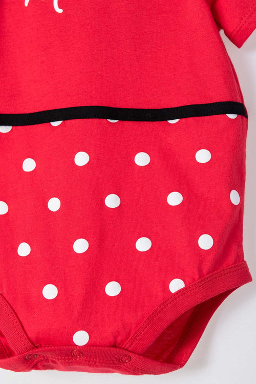 Card slide image -  BODY DE MINNIE MOUSE MANGA CORTA NEGRO Y ROJO PARA BEBÉ NIÑA