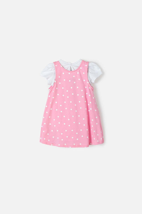 Card slide image -  VESTIDO MINNIE MANGA CORTA BLANCO Y ROSADO PARA BEBÉ NIÑA