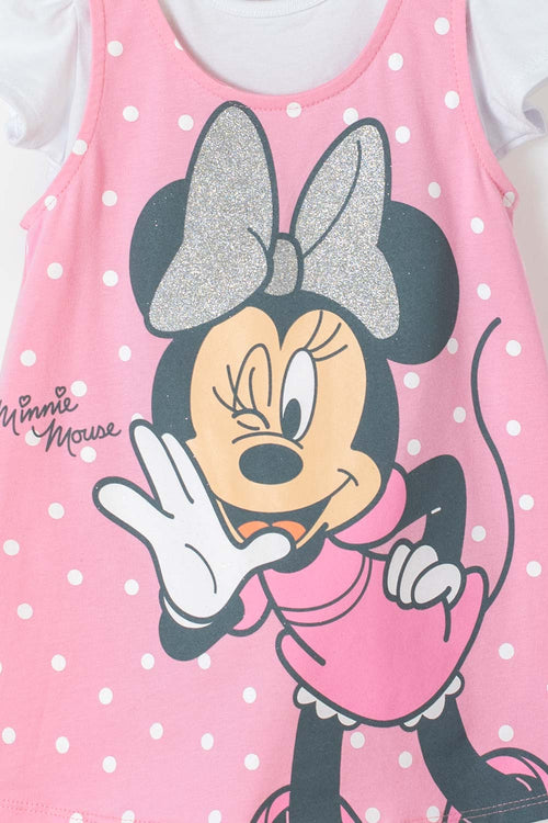 Card slide image -  VESTIDO MINNIE MANGA CORTA BLANCO Y ROSADO PARA BEBÉ NIÑA