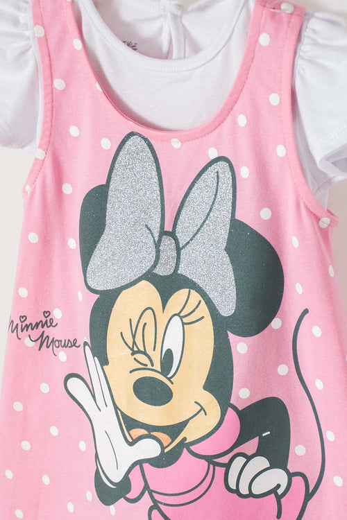 Card slide image -  VESTIDO MINNIE MANGA CORTA BLANCO Y ROSADO PARA BEBÉ NIÑA