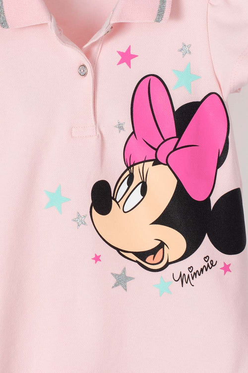 CAMISETA DE MINNIE MOUSE ROSADA TIPO POLO PARA NIÑA 2T A 5T
