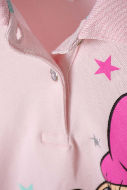 CAMISETA DE MINNIE MOUSE ROSADA TIPO POLO PARA NIÑA 2T A 5T