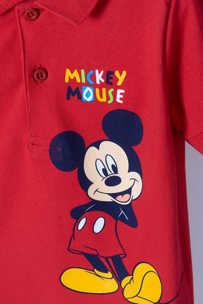 CAMISETA TIPO POLO DE MICKEY MOUSE ROJA PARA NIÑO 2T A 5T