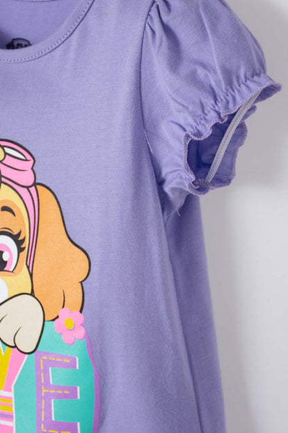 CAMISETA DE PAW PATROL MANGA CORTA LILA PARA NIÑA 2T A 5T
