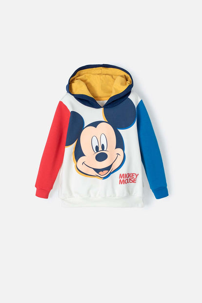 BUZO DE MICKEY CON CAPUCHA BLANCO, ROJO, AMARILLO Y AZUL PARA NIÑO 2T A 5T
