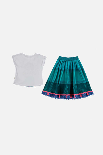  CONJUNTO DE ENCANTO DE FALDA BLANCO Y VERDE PARA NIÑA 2T A 5T