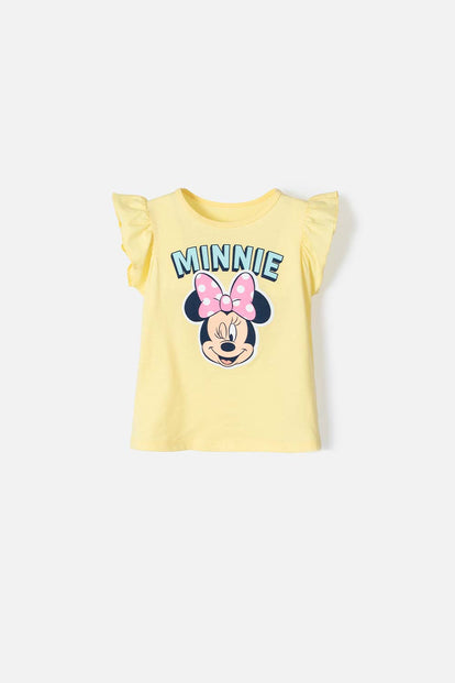 CAMISETA MINNIE MOUSE MANGA CORTA AMARILLA PARA NIÑA 2T A 5T
