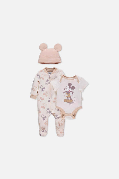  SET PRIMEROS DÍAS PARA BEBÉ UNISEX MARFIL/CAQUI DE MICKEY MOUSE