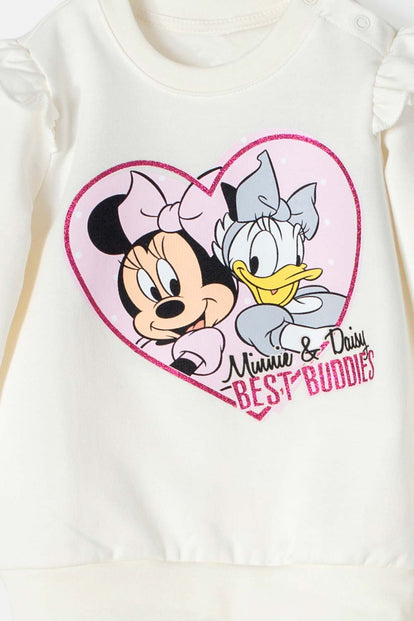 CONJUNTO DE MINNIE MOUSE MANGA LARGA MARFIL Y ROSADO PARA BEBÉ NIÑA