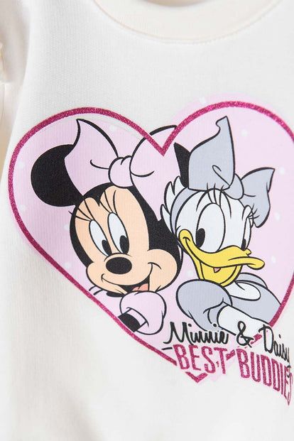 CONJUNTO DE MINNIE MOUSE MANGA LARGA MARFIL Y ROSADO PARA BEBÉ NIÑA