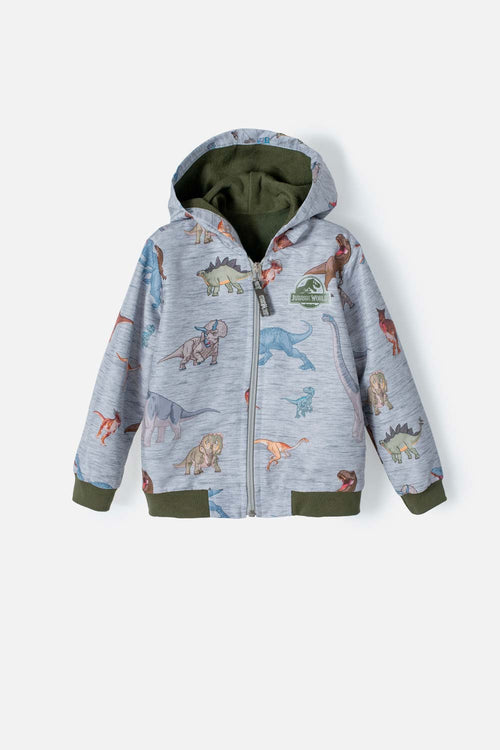 Card slide image -  CHAQUETA DE JURASSIC WORLD CON CAPUCHA GRIS JASPE PARA NIÑO 2T A 5T