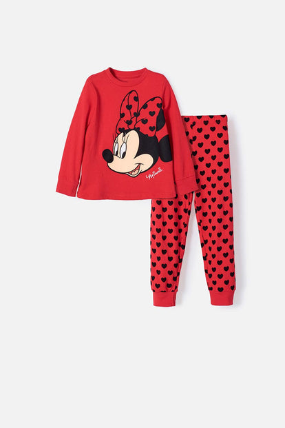  PIJAMA DE MINNIE MOUSE DE PANTALÓN LARGO ROJO PARA NIÑA 2T A 5T