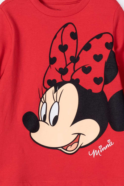  PIJAMA DE MINNIE MOUSE DE PANTALÓN LARGO ROJO PARA NIÑA 2T A 5T