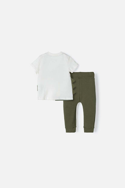  CONJUNTO LITTLEMIC CON PANTALÓN VERDE Y BLANCO PARA BEBÉ NIÑO