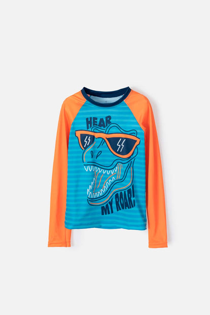 CAMISETA DE BAÑO MIC  MANGA LARGA AZUL Y NARANJA PARA NIÑO