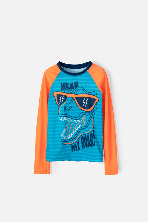 CAMISETA DE BAÑO MIC  MANGA LARGA AZUL Y NARANJA PARA NIÑO
