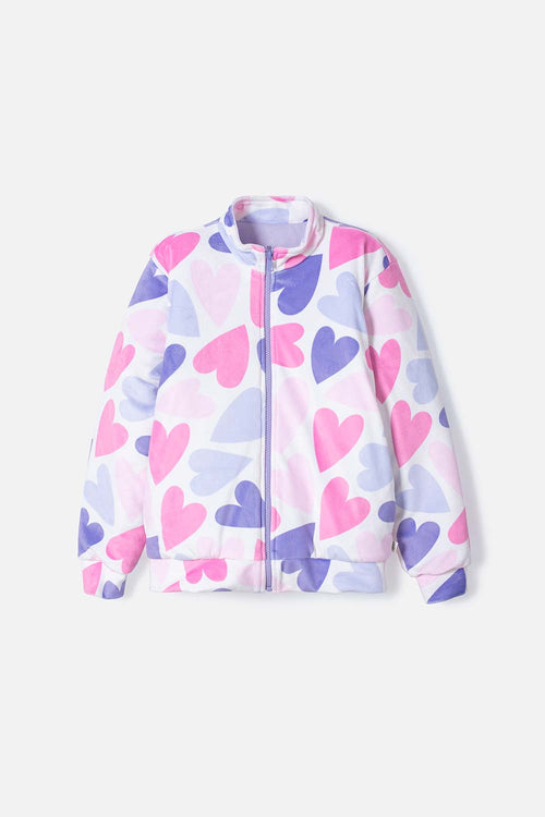 CHAQUETA MIC MULTICOLOR CON ESTAMPADO DE CORAZONES PARA NIÑA