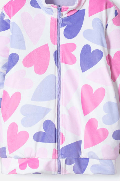 CHAQUETA MIC MULTICOLOR CON ESTAMPADO DE CORAZONES PARA NIÑA