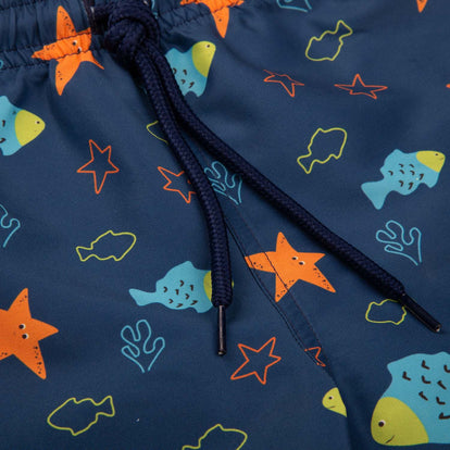 CONJUNTO VESTIDO DE BAÑO DE BEBÉ NIÑO, MANGA LARGA/PANTALÓN CORTO, AZUL DE LITTLEMIC.