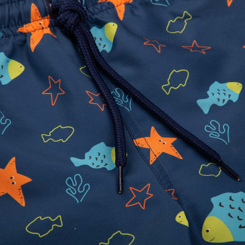 CONJUNTO VESTIDO DE BAÑO DE BEBÉ NIÑO, MANGA LARGA/PANTALÓN CORTO, AZUL DE LITTLEMIC.