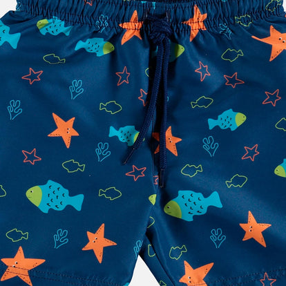 CONJUNTO VESTIDO DE BAÑO DE BEBÉ NIÑO, MANGA LARGA/PANTALÓN CORTO, AZUL DE LITTLEMIC.