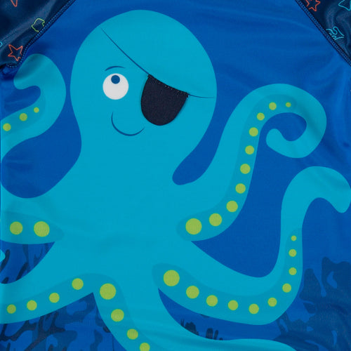 CONJUNTO VESTIDO DE BAÑO DE BEBÉ NIÑO, MANGA LARGA/PANTALÓN CORTO, AZUL DE LITTLEMIC.