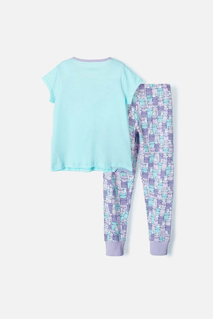PIJAMA DE MIC CON PANTALÓN LARGO AZUL Y MORADA PARA NIÑA