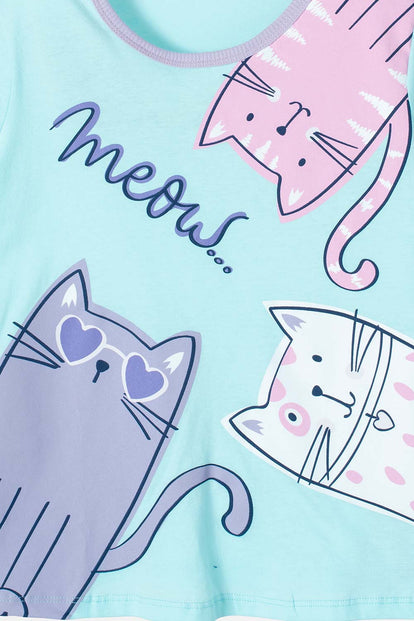 PIJAMA DE MIC CON PANTALÓN LARGO AZUL Y MORADA PARA NIÑA