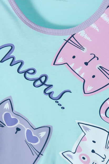 PIJAMA DE MIC CON PANTALÓN LARGO AZUL Y MORADA PARA NIÑA