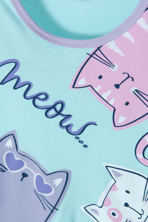 PIJAMA DE MIC CON PANTALÓN LARGO AZUL Y MORADA PARA NIÑA