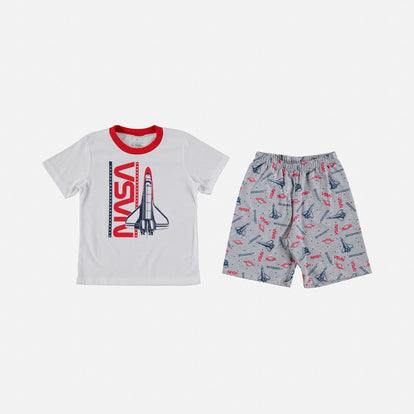 PIJAMA NASA PANTALÓN CORTO BLANCO Y GRIS PARA NIÑO