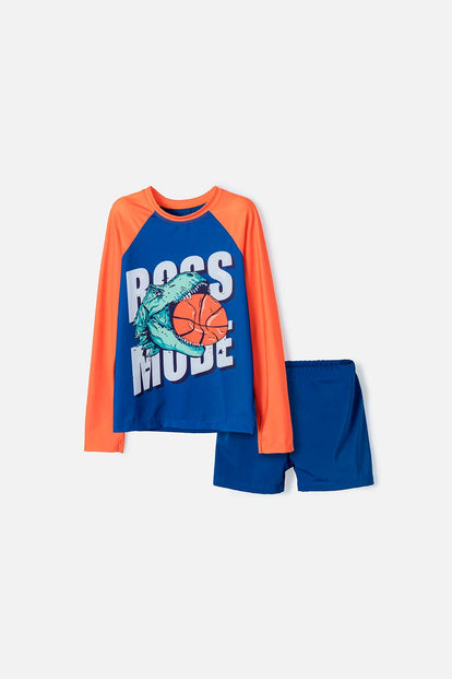 CONJUNTO BAÑO MIC MANGA LARGA AZUL PARA NIÑO