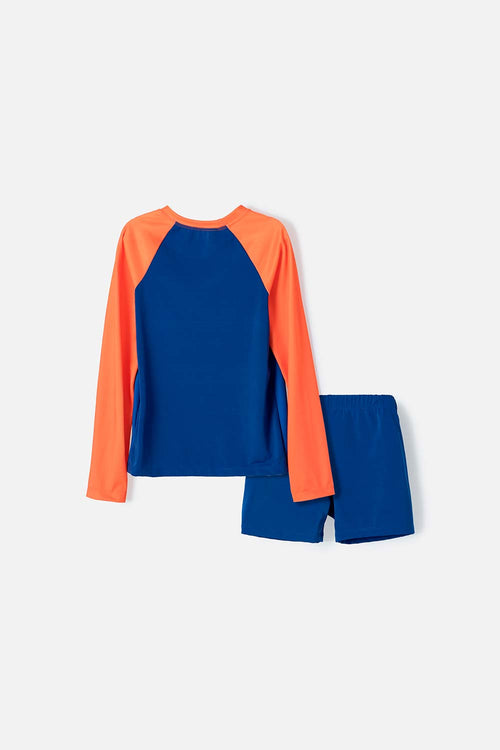 CONJUNTO BAÑO MIC MANGA LARGA AZUL PARA NIÑO