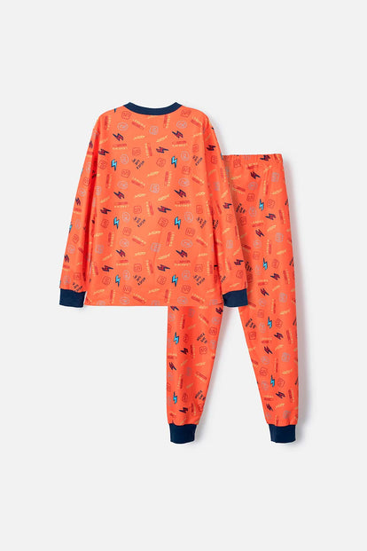 PIJAMA DE MIC MANGA LARGA BLANCO Y NARANJA PARA NIÑO