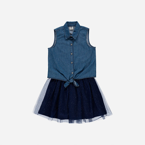 VESTIDO MIC MANGA SISA DENIM TONO MEDIO PARA NIÑA