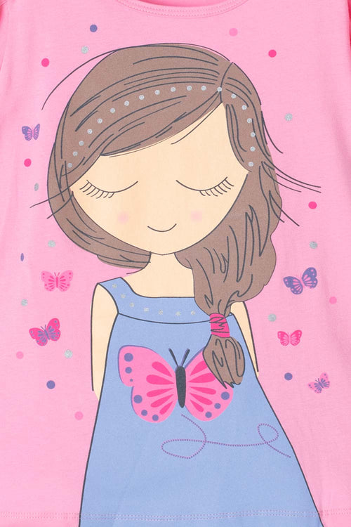 CAMISETA DE MIC MANGA CORTA ROSADA PARA NIÑA