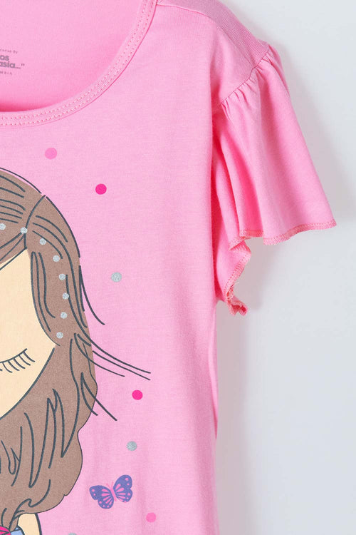 CAMISETA DE MIC MANGA CORTA ROSADA PARA NIÑA