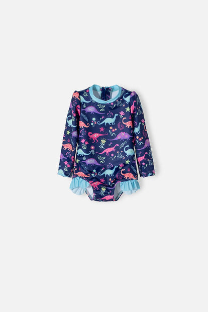 VESTIDO DE BAÑO LITTLEMIC MANGA LARGA MORADO PARA NIÑA 2T A 5T