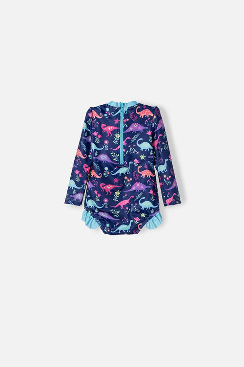 VESTIDO DE BAÑO LITTLEMIC MANGA LARGA MORADO PARA NIÑA 2T A 5T