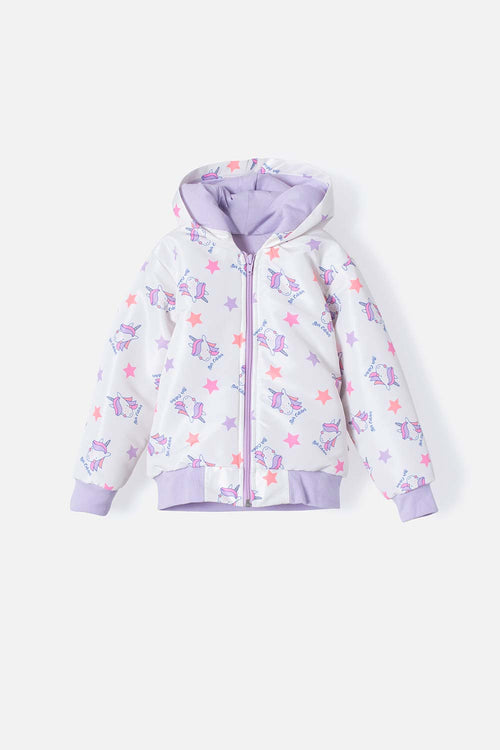CHAQUETA LITTLEMIC CON CIERRE MARFIL Y LILA PARA NIÑA 2T A 5T