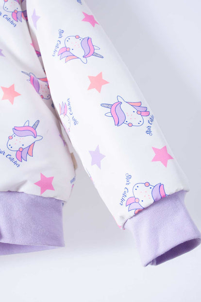 CHAQUETA LITTLEMIC CON CIERRE MARFIL Y LILA PARA NIÑA 2T A 5T