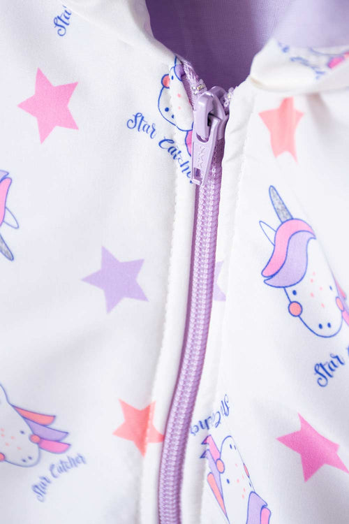 CHAQUETA LITTLEMIC CON CIERRE MARFIL Y LILA PARA NIÑA 2T A 5T