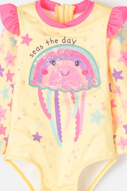 VESTIDO DE BAÑO LITTLEMIC MULTICOLOR MANGA LARGA PARA BEBÉ NIÑA