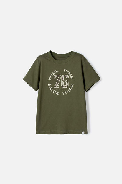 CAMISETA DE MIC MANGA CORTA VERDE MILITAR PARA NIÑO