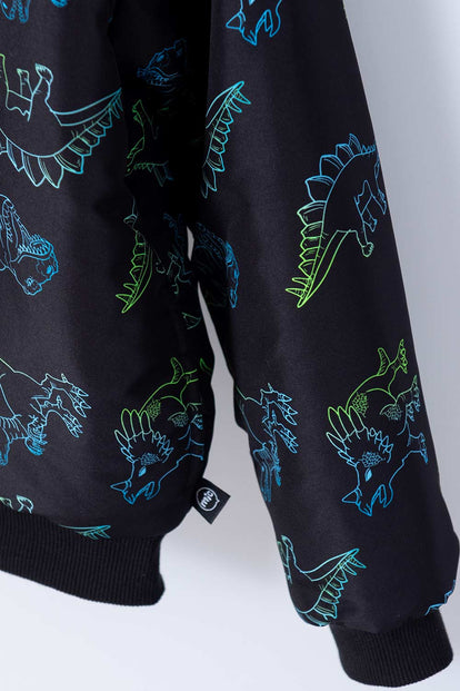 CHAQUETA MIC CON ESTAMPADO DE DINOSAURIOS NEGRO Y VERDE PARA NIÑO