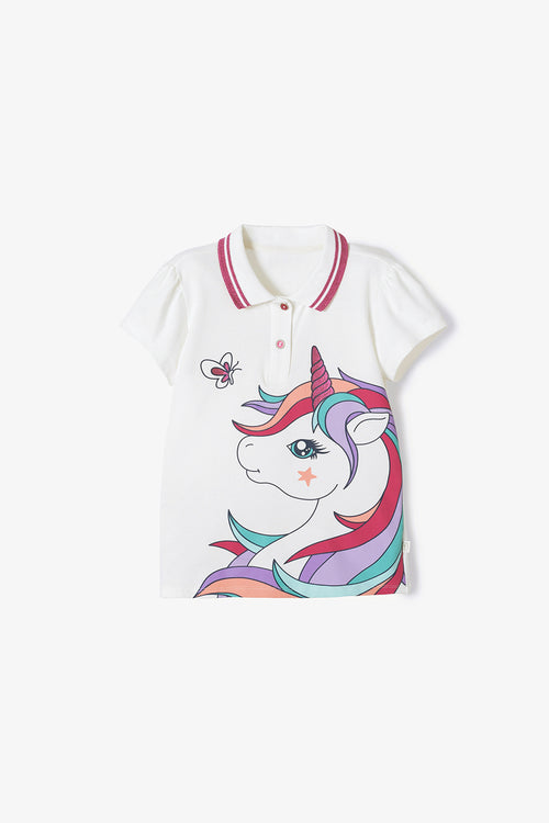 Card slide image -  CAMISETA TIPO POLO MIC MARFIL CON BOTONES PARA NIÑA