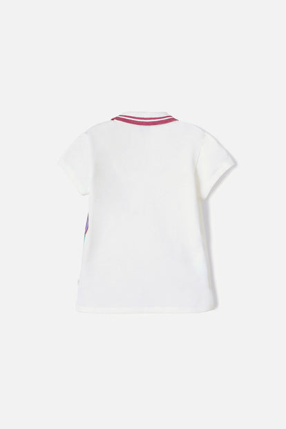 CAMISETA TIPO POLO MIC MARFIL CON BOTONES PARA NIÑA